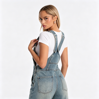 Overall Denim Wanita Vintage Model High Relaxed Straight-Leg Mid Waist Y2K, Dapat Dicuci, Tali Dapat Disesuaikan, Kancing