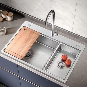 Thickened Left Drain 3MM Household Dish Washing Sink 304 Stainless Steel Handmade Single Bowl Kitchen Vegetable Washing Basin - Product Image 1