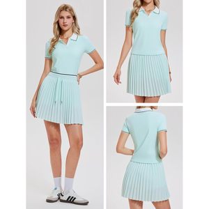 Women's Summer <b>2</b> <b>Piece</b> Tennis Skirt <b>Set</b> Short Sleeve Top Pleated Skirt Quick Dry Sporty Athletic Wear - Product Image 3