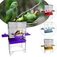 Volière pliable en fil de fer durable avec support surélevé, plateau en plastique, plateformes latérales et plusieurs perchoirs pour pinsons