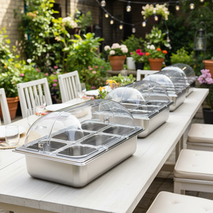 Vassoio da Buffet in Acciaio Inox ORIX con Coperchio Ribaltabile in Acrilico Trasparente e Funzione Riscaldante <span class=keywords><strong>per</strong></span> Ristoranti e Catering - Product Image 2