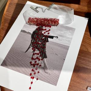Collier ras du cou gothique rouge à pampilles perlées pour femmes, accessoire de bijoux pour fête, cosplay, costume - Product Image 4