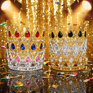 <span class=keywords><strong>Couronne</strong></span> de mariée vintage baroque en strass - Tiara plaquée or en alliage, accessoire de mode pour cheveux pour filles et cadeaux d'anniversaire - Product Image 1