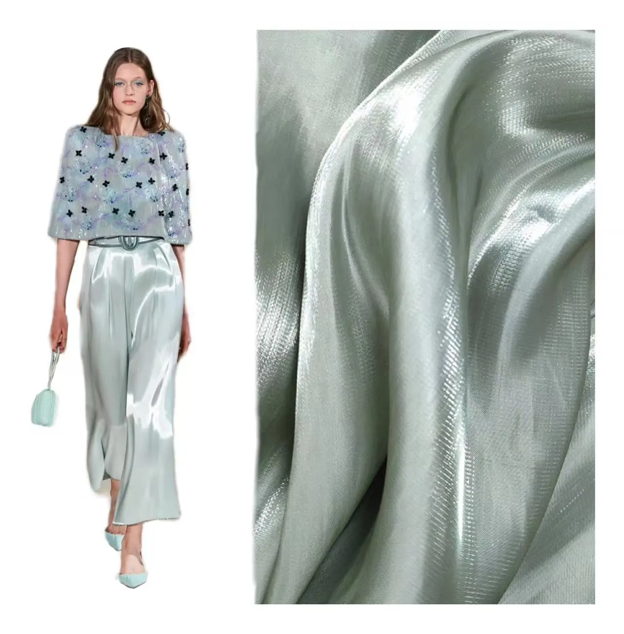 Nueva moda transpirable brillante estilo líquido gasa seda satén tela brillante para pantalones y Pantalones de mujer