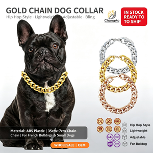 Collar de Cadena Dorada de Plástico para Perro, Estilo Hip Hop Cubano, para Bulldog Francés, Perros Pequeños y Medianos, Disponible en Stock - Product Image 1