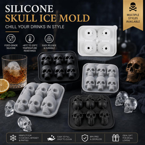 Moule à glaçons en silicone en forme de crâne, 4 ou 6 cavités, moule à glace 3D en forme de crâne pour whisky, cocktail, fête, cadeau d'Halloween, qualité alimentaire, sans BPA - Product Image 1