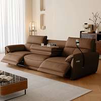 Canapé inclinable électrique moderne et luxueux ATUNUS en cuir brun foncé avec 2 ports USB, ensemble de canapés relaxants