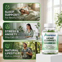 Gummies d'huile de graines de chanvre isolée Ausreson OEM pour soulager le stress et améliorer la qualité du sommeil, riches en Oméga 3-6-9, vente en gros