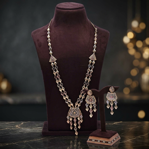 Wholesale 3 Tone Gold Long Jewelry Set Multi Tone Turkey Jewelry Set Fashion Jewelry Tri Color Brass Jewelry Set Indo-Western - Product Image 3