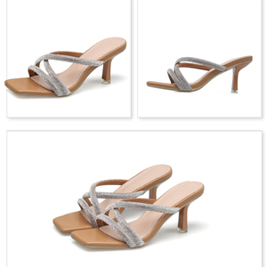 Sandales à talons hauts confortables et fins de 7 cm avec sangle croisée en strass européennes et américaines 2023 - Product Image 6
