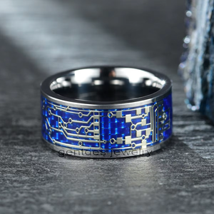 जेंटस गहने परिष्कृत टंगस्टन कार्बाइड शादी की नाजुक इनले ब्लू कार्बन फाइबर रिंग लक्जरी पुरुष गहने - Product Image 2
