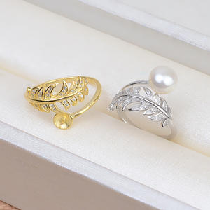 Bague ajustable en argent S925 pour femme, style bouche ouverte avec plume, support vide pour incrustation de perles DIY, tendance 28 - Product Image 4