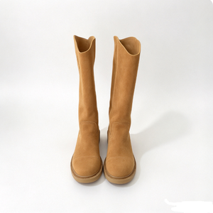 Bottes hautes pour femmes à bout rond en daim, bottes d'hiver en cuir verni brillant, bottines d'hiver pour femmes en fourrure - Product Image 6