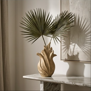 Sell Ease Art Deco Gold Flame <b>Vase</b>-Ceramic Leaf Jar Durable & Multi-Functional for Modern Hallway Decor (26x31.5cm) - Product Image 4
