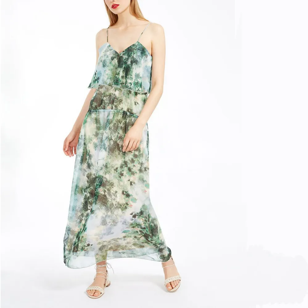 long sleeveless printed green silk chiffon slip dress summer patterns