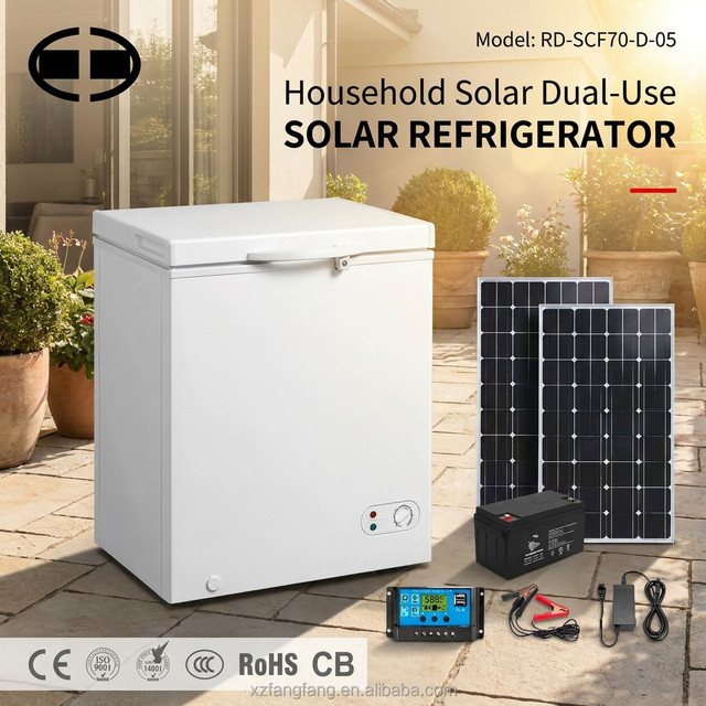 OEM 70L Solar Refrigerator Mini Fridge DC 12V 24V Dual Power Portable Cooler for RV Camping Caravan Van Off-grid Home