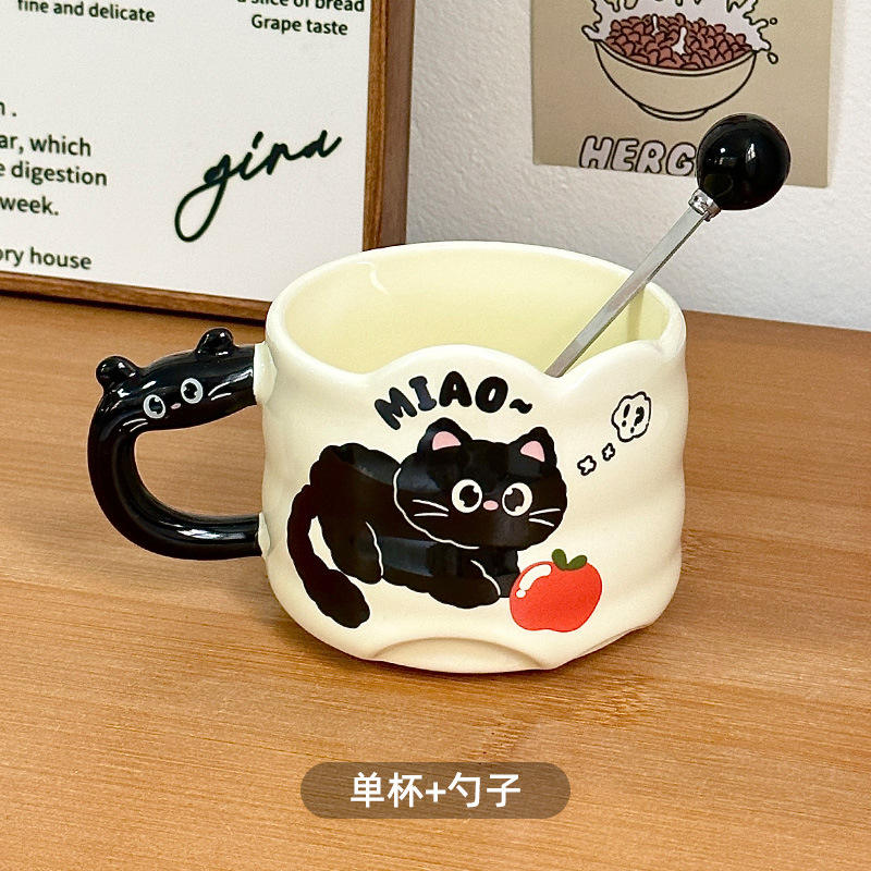 【ช้อนทรงกลม】ถ้วยแมวดำซ้อนกัน - miao