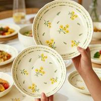 Service de vaisselle en céramique peinte à la main, assiette à fleurs et bol en porcelaine, tasse en céramique, style pastoral écologique