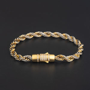 Hip Hop Schmuck CZ Verschluss Edelstahl Retro Distressed Rope Chain Armband 18 Karat vergoldet Color Link ZIRCON Armband - Product Image 1