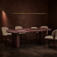 Table à manger ovale sur mesure en marbre Rosso Levanto, plateau en pierre naturelle, base en placage de bois MDF pour maison et villa