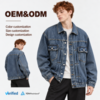 Veste en jean en coton personnalisée pour homme, OEM ODM, faible MOQ, manches longues, col rabattable, boutons sur le devant, design utilitaire, poches à rabat, coupe classique