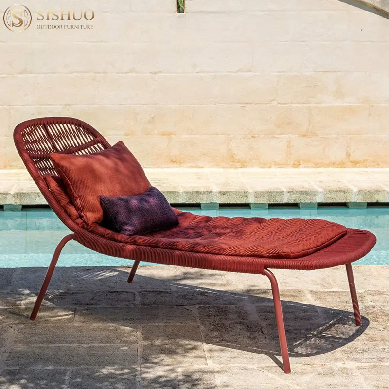 Luxury Courtyard Pool Furniture Outdoor Sunbed Rope Weaving Hotel Pool Side Lounge Chairs