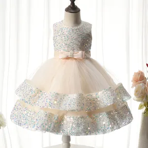 Yeni stil işık lüks çocuk prenses elbise kolsuz bir yaşındaki çocuk elbise ziyafet kız elbise