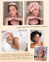 Gorro de Dormir Grande con Logotipo Personalizado, Gorro de Estilo para Mujer, Gorro de Dormir Natural para el Cabello, Envolturas de Seda y Satén, Gorro de Lujo para Cabello Rizado, Ajustable