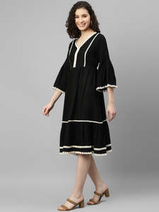Women's Solid Rayon Fit & Flare Midi <b>Dress</b> for Women Festive Fancy Casual Trending Stylish Long One Piece <b>Dresses</b> Women Western - Product Image 2