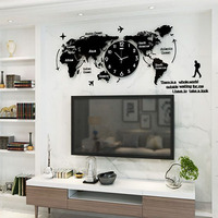 Horloge murale 3D silencieuse avec carte du monde, design artistique, grand format, 120*55, avec éclairage LED, prix d'usine, pour la décoration de la maison, salon, bureau