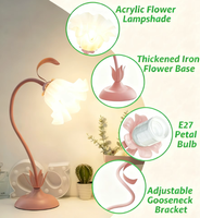 Lampe de table JACKSUN à motif floral, lampe de lecture LED, abat-jour en acrylique en forme de lys, lampe de chevet à lumière douce, lampe de bureau, éclairage décoratif pour chambre à coucher