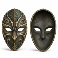 Masque en résine sculpté à la main avec motif de feuille, texture de grain de bois vert, art mural, objet de collection pour cosplay, décoration de fête masquée