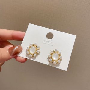 Simple <b>Opal</b> Pearl Circle <b>Earrings</b> Korean Version New Light Luxury Temperament <b>Earring</b> Fashion Unique Ear Studs - Product Image 1