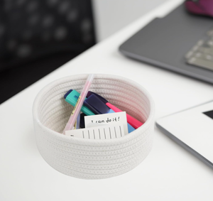 आधुनिक हाथ से बुने कपास कपड़े के थोक भंडारण की टोकरी और सौंदर्य प्रसाधनों के लिए डेस्कटॉप विविध भंडारण बॉक्स के रूप में - Product Image 5