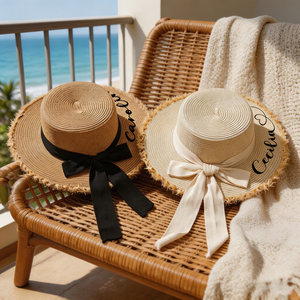 Chapeau de paille personnalisé avec nom - Cadeaux personnalisés pour demoiselles d'honneur pour enterrement de vie de jeune fille, chapeau de <span class=keywords><strong>soleil</strong></span> pour future mariée pour lune de miel - Product Image 4