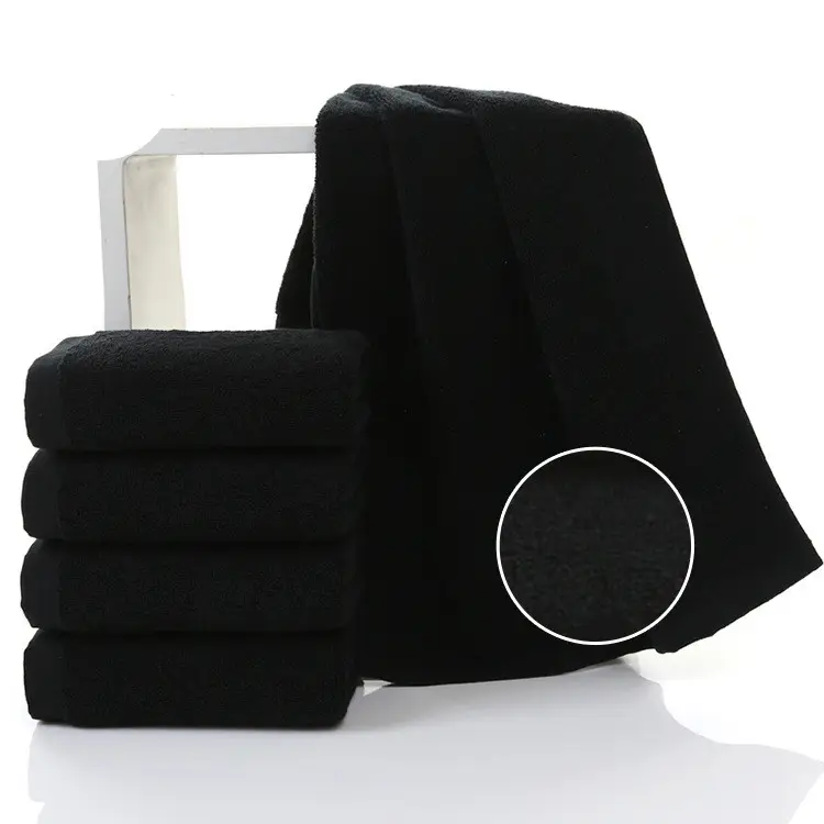Handuk mandi dan wajah warna hitam dengan jumlah tinggi kustom 35*75cm dan 70*140cm