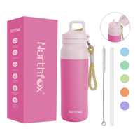 Bouteille d'eau de camping classique en acier inoxydable à double paroi, isolée sous vide, anti-fuite, 600 ml, avec poignée et sangle, logo personnalisé