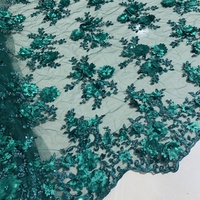 Tissu en tulle brodé de fleurs 3D vert fantaisie avec perles pour robes, fêtes et accessoires de mariage