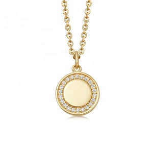 Gemnel bijoux fins collier pendentif en <span class=keywords><strong>argent</strong></span> sterling plaqué or <span class=keywords><strong>avec</strong></span> nom personnalisé pièce de monnaie diamant - Product Image 1