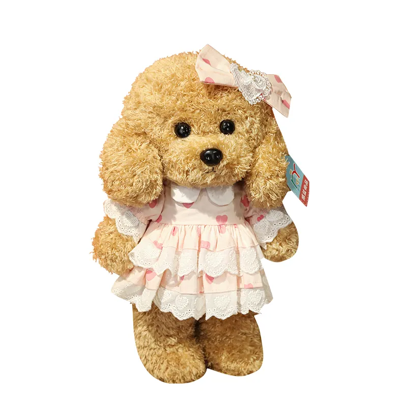 28/35 cm Cute OEM&ODM customized soft stuffed plush teddy poodle dog animal doll toy wearing a necklace, skirt, shirt, sweater