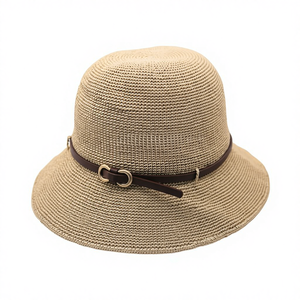 Chapeau bob en <span class=keywords><strong>raphia</strong></span> avec boucle de <span class=keywords><strong>ceinture</strong></span> - Style classique, léger, protection UV, chapeau de paille d'été pour femmes, idéal pour la plage et les voyages - Product Image 1