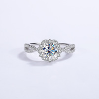 Bijoux fins S925 en argent Sterling 1carat Moissanite fleurs classique Six griffes fiançailles mariage femmes bague en argent