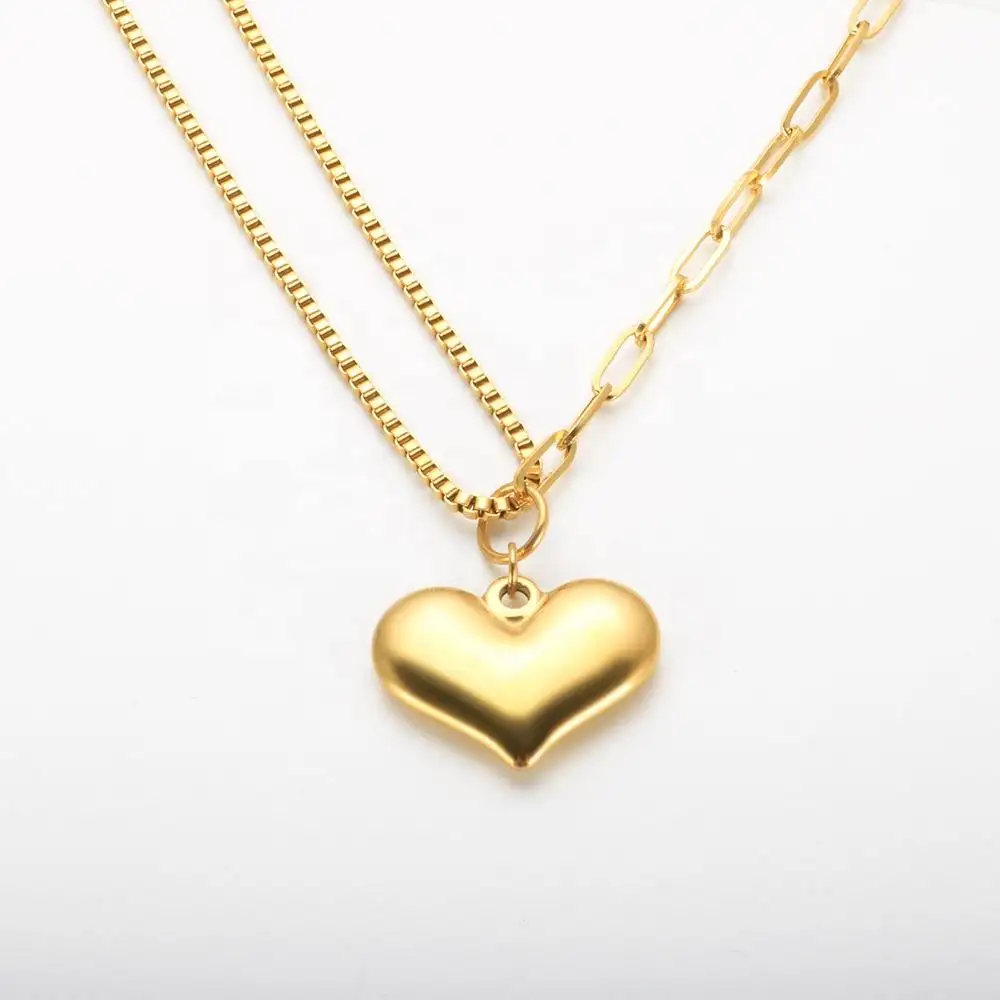 MSX Punk girl stitching heart pendant necklaces gold chain necklace jewelry women large heart necklace
