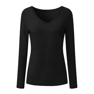 Китайская фабрика, футболка на заказ, женская черная футболка с длинным рукавом, женская футболка