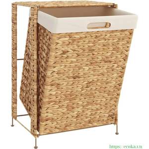 Panier à linge rectangulaire en jacinthe d'eau naturelle fait main avec couvercle, tissé à la main au Vietnam, prix de gros - Product Image 1