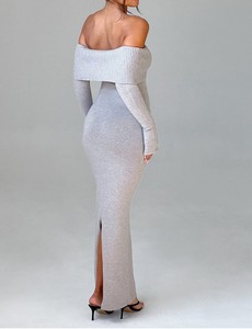 Maßgefertigtes Großhandels-Kleid im Sexy Hot-Girl-Stil mit Langen Ärmeln, Schulterfreiem Design, Rückenschlitz und Elegantem Strick-Slim-Fit für Damen - Product Image 5