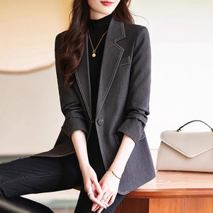 Women's Navy Blue Blazer Slim Fit Polyester Anti-Wrinkle Spring Autumn Wear - Product Image 2