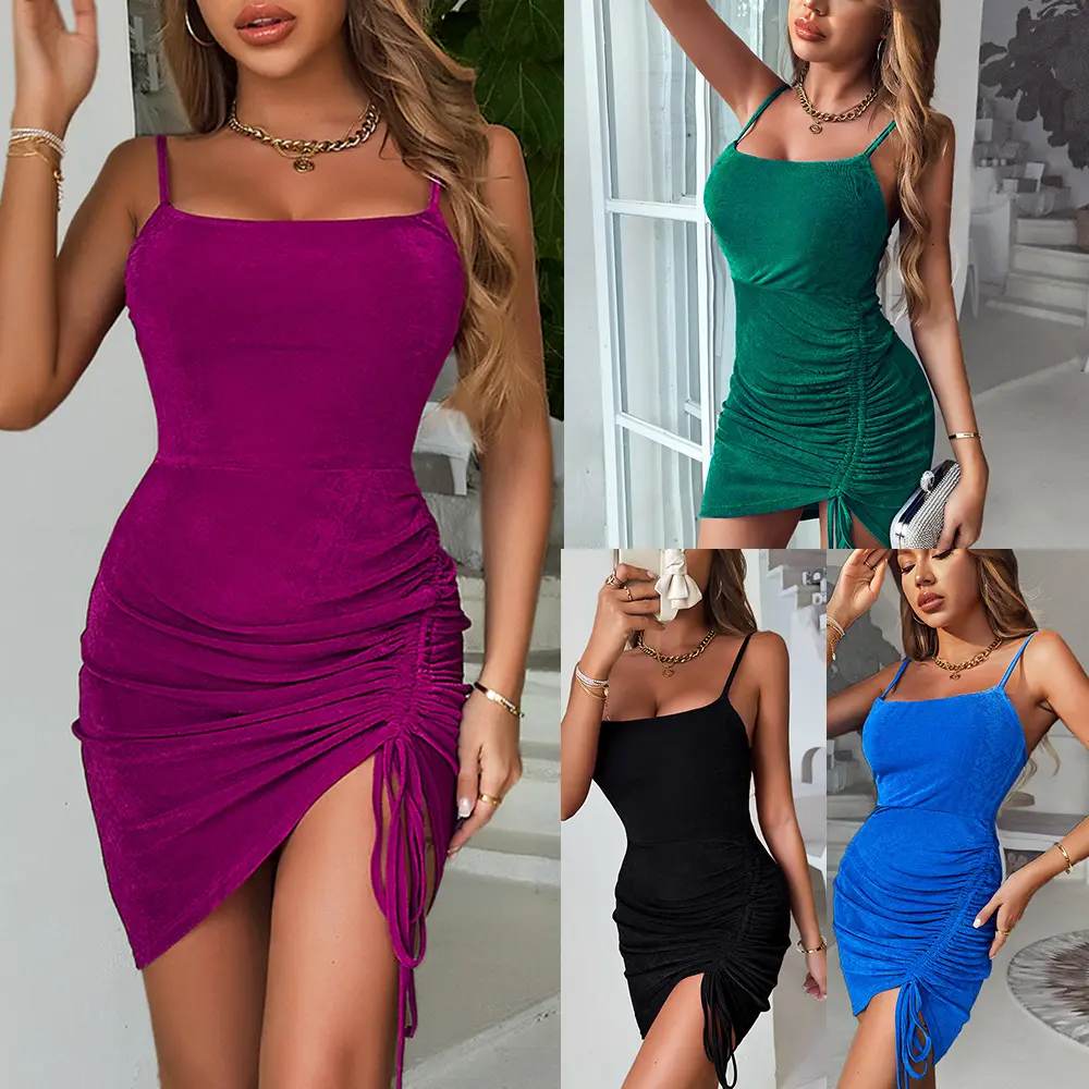 Fashion women's dress 2023 summer new halter casual dress solid color slimming dress wholesale Drop shipping
