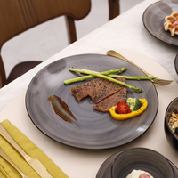 Service de table en grès gris-bleu de luxe et durable, 56 pièces pour 7 personnes, avec tasses à café incluses, compatible lave-vaisselle, four et micro-ondes