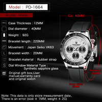 Montres à quartz multifonctionnelles pour hommes PAGANI Design 1644, 40 mm, marque de luxe, bracelet en caoutchouc, montres étanches, Reloj Hombre